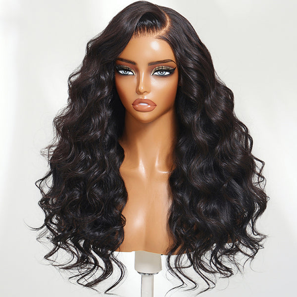 Klaiyi 7x5 Side Part Loose Body Wave Put on and Go Glueless Human Hair Wig  with Layered Curls