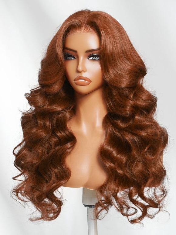Perruque Klaiyi Brunette Auburn Cuivré 7x5 Pre everything Lace Frontal Wig Body Wave Cheveux Humains Vierges Couleur Brun Rougeâtre 