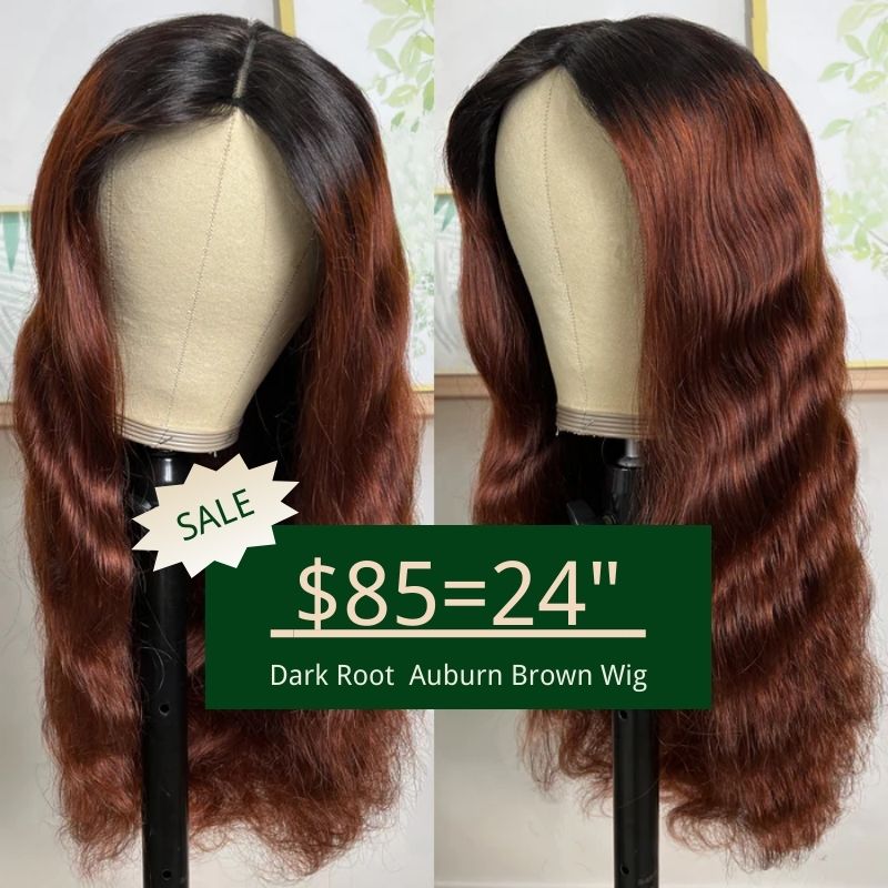 Klaiyi V Part Wig Dark Root Brunette Auburn Brown Human Hair Scalp Protective U Part Wigs Flash Sale