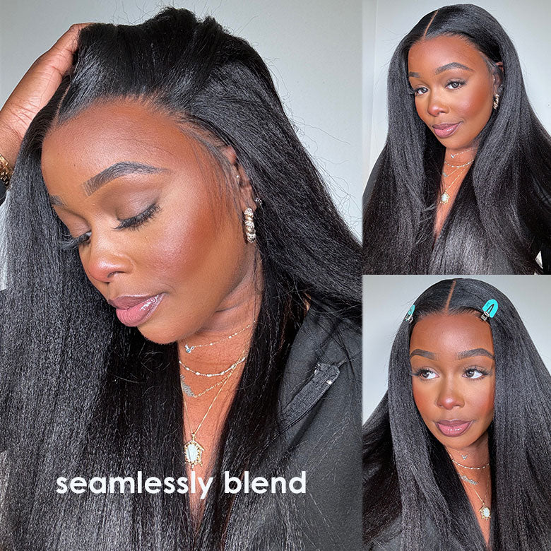 Klaiyi Yaki Straight Put On and Go Glueless Lace Wigs 7x5 Bye Bye Knots Pre-cut Human Hair Lace Wig Kinky Straight