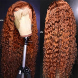 Klaiyi 180% Density Medium Auburn Brown Colored Jerry Curly Lace Front Ginger Color Wigs Flash Sale