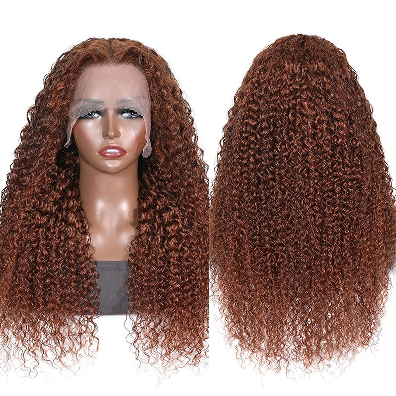 Klaiyi 150% Density Medium Auburn Brown Colored Jerry Curly Lace Front Ginger Color Wigs Flash Sale