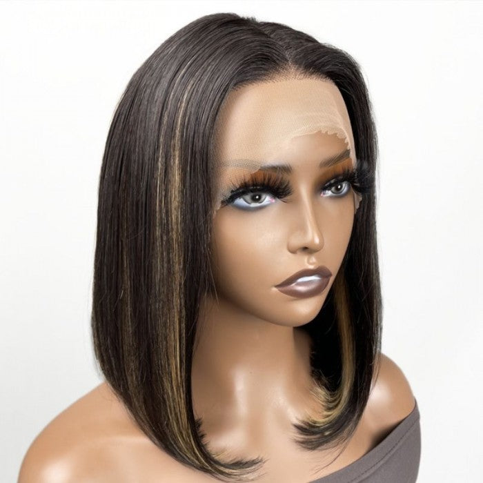 Extra 60% OFF | Klaiyi 13x4 Lace Front Highlight Bob Wig with Blonde Stripes Flash Sale