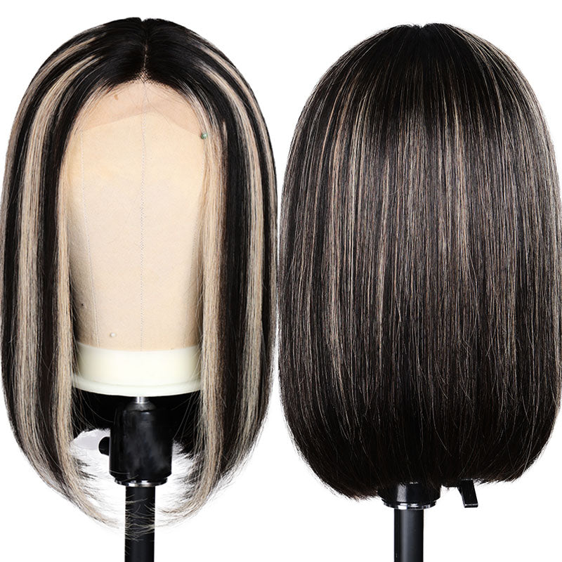 Clearance Sale|Klaiyi Chunky Blonde Highlight Bob Wig with Dark Roots Lace Part Wig Flash Sale