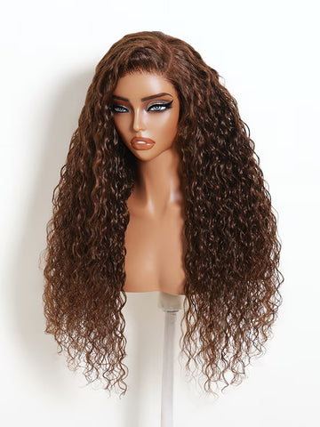 Klaiyi 7x5 No-Slip Glueless Water Wave Wig Chocolate Brown Warm Mocha Brown Human Hair Wig