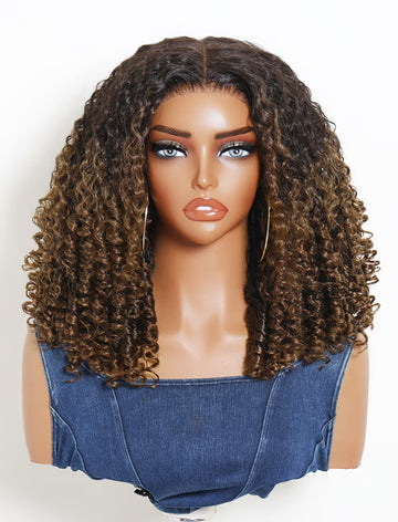 Klaiyi 7x5 Bye Bye Knots Lace Closure Wig Chestnut Brown Ombre Burmese Curly With Finger Coil Ends Wig