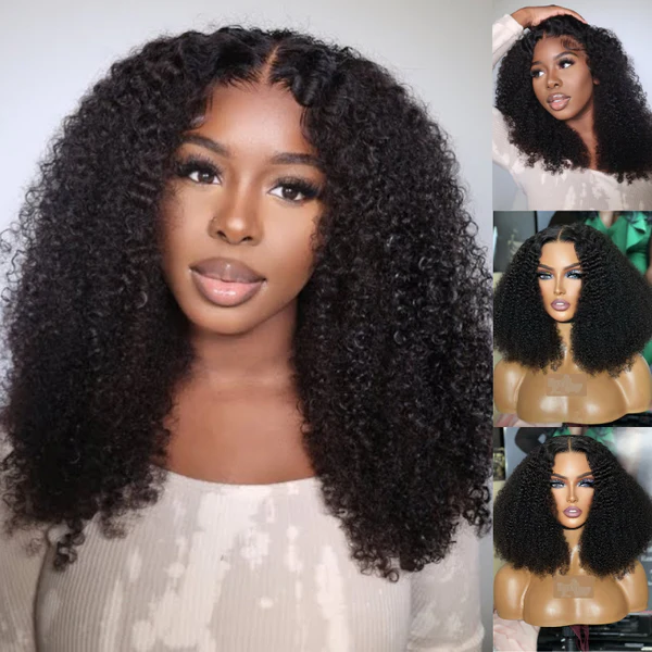Klaiyi  Wear And Go 7x5 Bye Bye Knots Pre-cut Glueless Lace Wig Natural Color Kinky Curly Human Hair