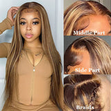 Klaiyi Honey Blonde Highlight Straight Pre-Cut Glueless Lace Wig Wear Go Summer Style Breathable Air Wig