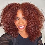 $50 OFF Full $51 | Code: SAVE50 Klaiyi Pre-Cut 4C Afro Kinky Curly Wig Auburn Brown 13x4 Lace Frontal Wig