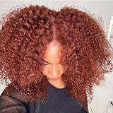 $50 OFF Full $51 | Code: SAVE50 Klaiyi Pre-Cut 4C Afro Kinky Curly Wig Auburn Brown 13x4 Lace Frontal Wig