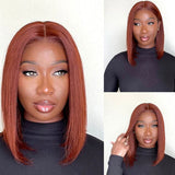 Klaiyi Reddish Brown Bob Wig 7x5 Bye Bye Knots Glueless Wig Put On & Go Pre-Cut Lace Wig Flash Sale