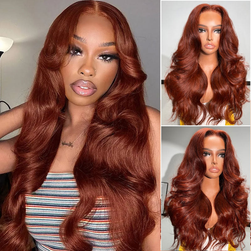Klaiyi 13x4 Normal Lace Front 180% Density Pre-everything Glueless Full Frontal Wig Reddish Brown 7x5 Bye Bye Knots Body Wave Wig Flash Sale