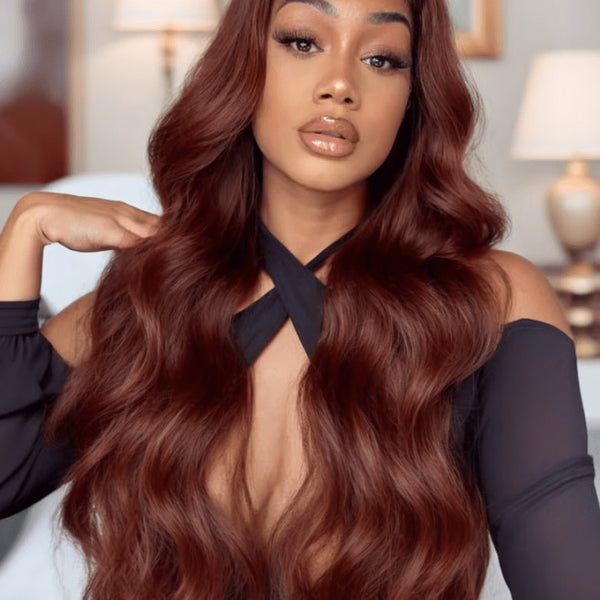 Klaiyi 3 Bundles Auburn Copper Reddish Brown Human Hair With Lace