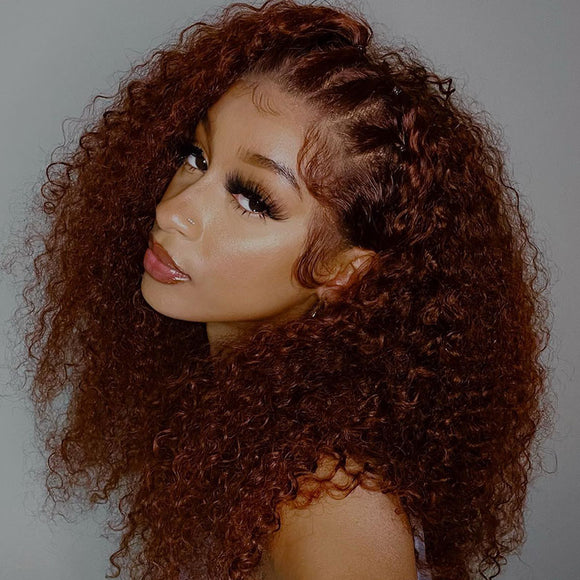 Tissage Klaiyi Jerry Curl 3 mèches avec fermeture en dentelle, cheveux humains brun rougeâtre