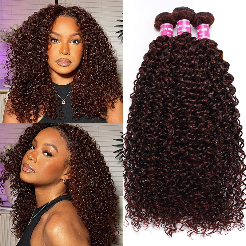 Klaiyi Jerry Curl Human Hair Weave 3 or 4 Bundles Extensions Reddish Brown Color Flash Sale