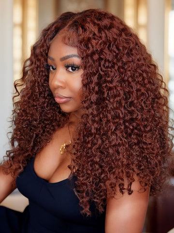 Klaiyi Jerry Curl Human Hair Weave 3 or 4 Bundles Extensions Reddish Brown Color Flash Sale