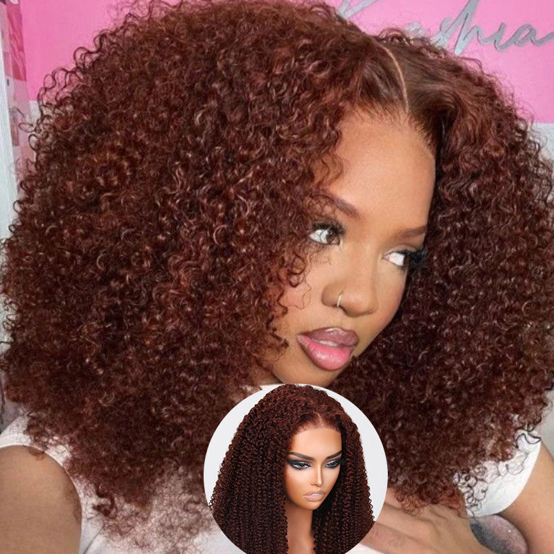 Extra 60% OFF | Klaiyi 6x4.5 Hot Reddish Brown ColorPut On and Go Lace Wig Jerry Curly/Body Wave/Kinky Curly/Water Wave