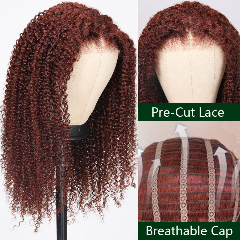 Extra 50% Off, Code: HALF50 | Klaiyi Auburn Brown Color 13x4 Glueless Lace Frontal Wig Kinky Curly Human Hair