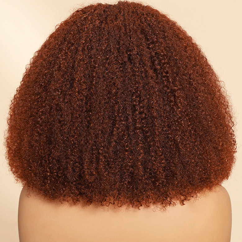 Klaiyi Afro Kinky Curly Reddish Brown 180% Density 13x4 Pre-everything Frontal Wig With Invisi Drawstring Put On and Go Glueless Wig