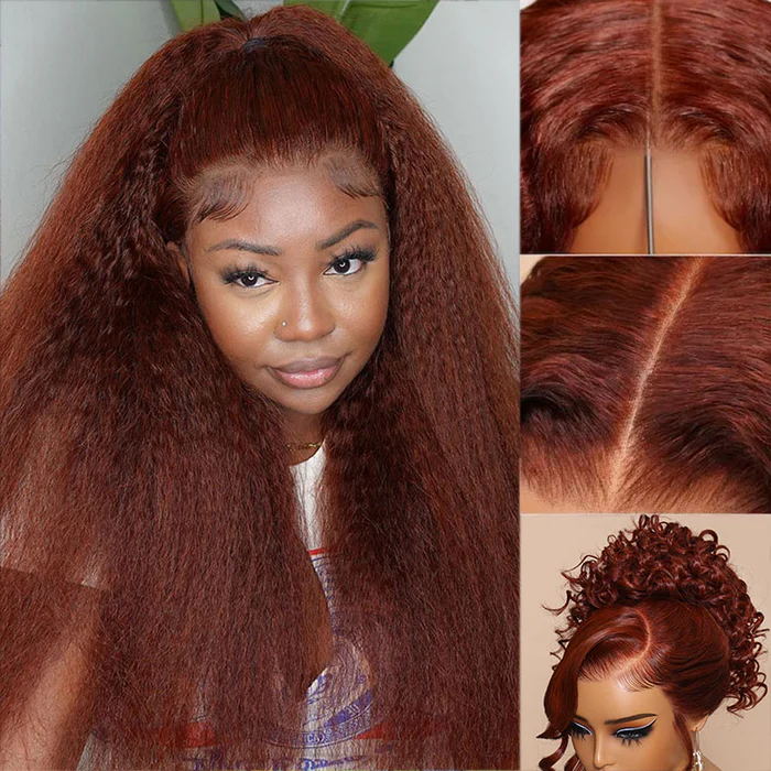 $1 Get Second Wig | Vip Member 7x5 Bye Bye Knots Wig Yaki Straight Reddish Brown Lace Wig Flash Sale