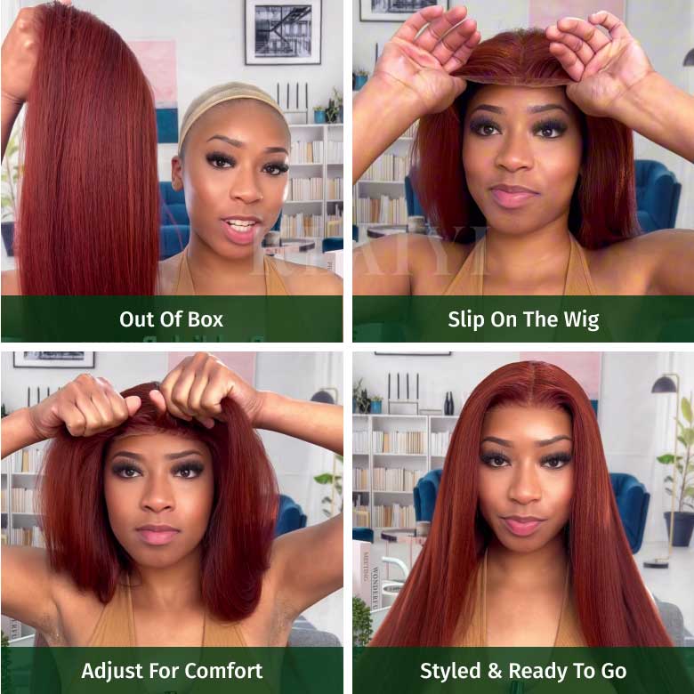 VIP Member Flash Sale 7x5 Bye Bye Knots Wig Yaki Straight Reddish Brown 4.0 Pre-cut Lace Put On And Go Wig