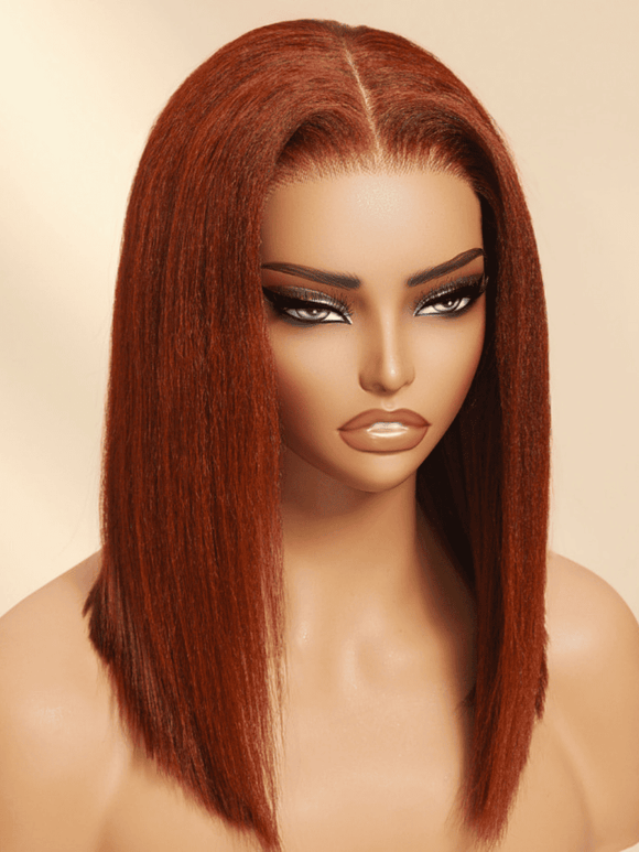 Extra 60% OFF | Klaiyi 7x5 Bye Bye Knots Reddish Brown Yaki Straight Bob Wig Put On and Go Glueless Wig