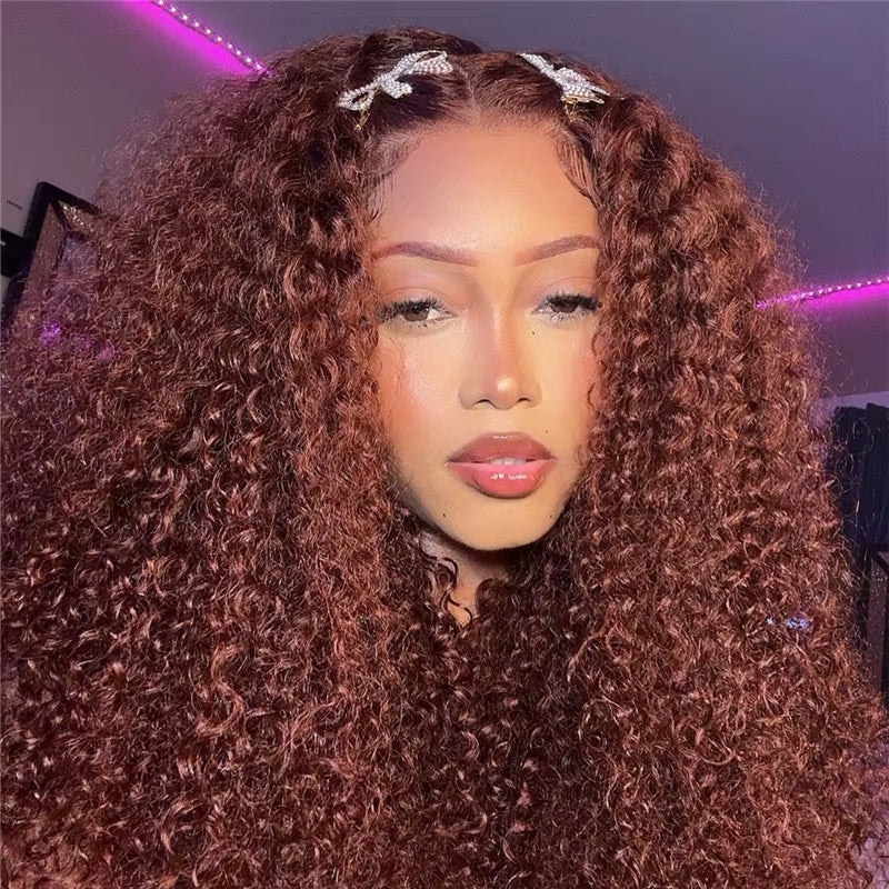 Klaiyi 7x5 Reddish Brown Jerry Curl Put on & Go Wig with Bleach Knots Flash Sale