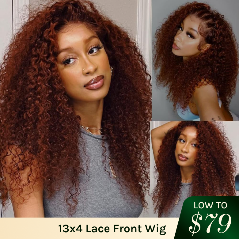 Klaiyi Reddish Brown Color 13x4 Lace Frontal Wig Jerry Curl Human Hair Kie Recommend