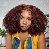 New User Exclusive | Klaiyi Auburn Brown Color 13x4 Glueless Lace Frontal Wig Kinky Curly Human Hair