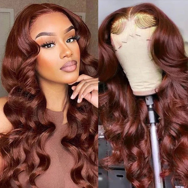 Klaiyi 13x4  Pre-everything Glueless Full Frontal Wig Reddish Brown Body Wave Wig Flash Sale