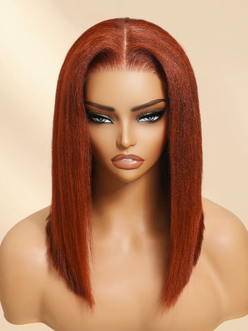Extra 60% OFF | Klaiyi 7x5 Bye Bye Knots Reddish Brown Yaki Straight Bob Wig Put On and Go Glueless Wig