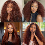 Klaiyi 70% Off Super Flash Sale Kinky Straight Reddish Brown Jerry Curly Lace Front Wig 150% Density