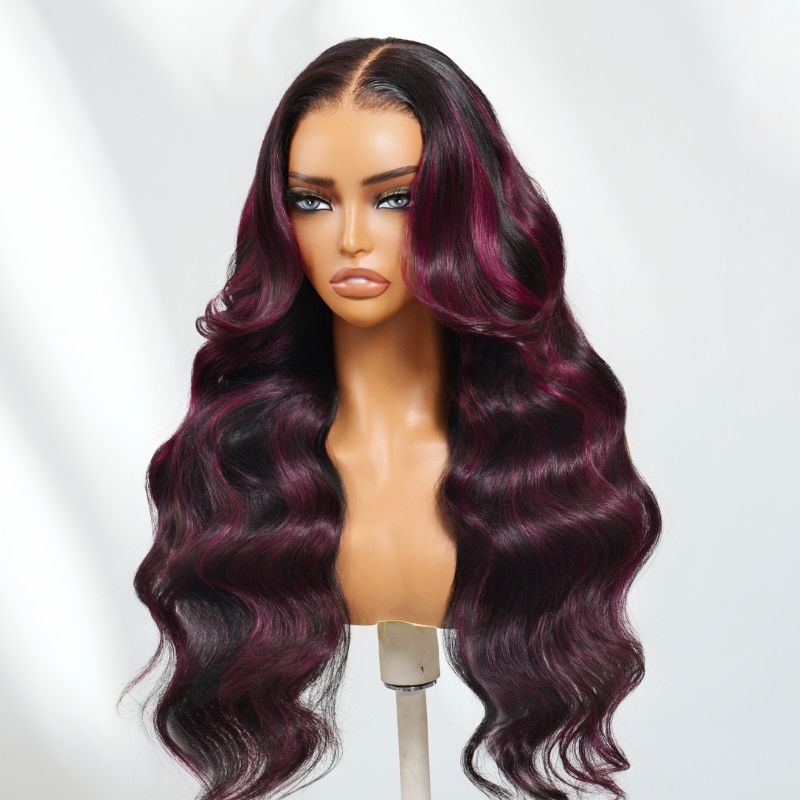 Klaiyi 1B/99J# Natural Black Mixed with 99J Burgundy 13x4 Pre Everything Lace Frontal Wig
