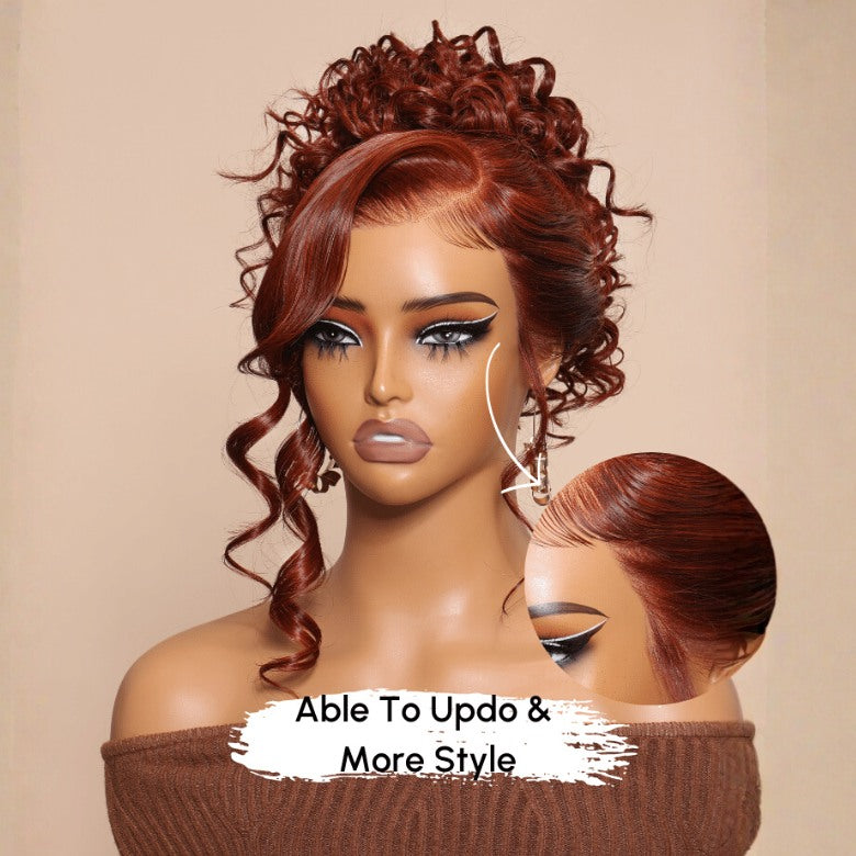 Klaiyi Brunette Auburn Copper 7x5 Pre everything Lace Frontal Wig Body Wave Virgin Human Hair Reddish Brown Color