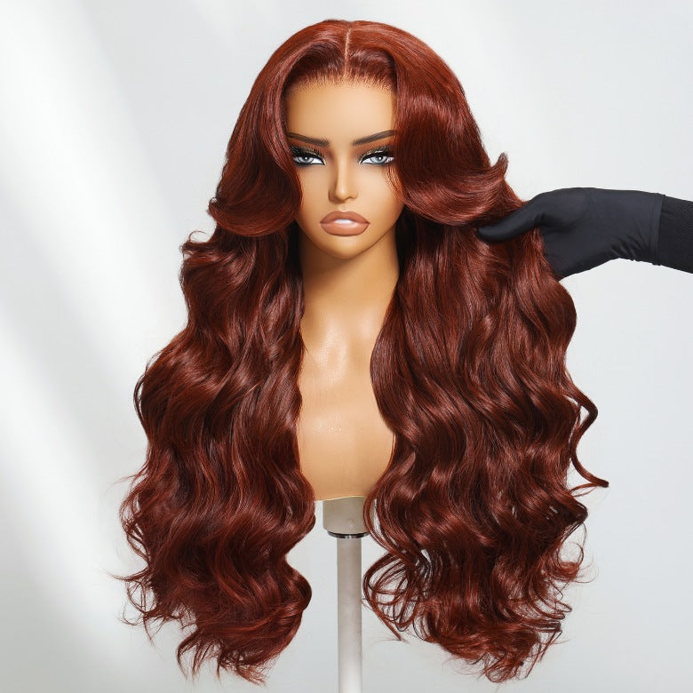 Klaiyi Brunette Auburn Copper 7x5 Pre everything Lace Frontal Wig Body Wave Virgin Human Hair Reddish Brown Color