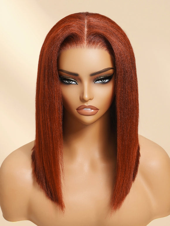 Klaiyi 7x5 Reddish Brown Yaki Straight Bob Wig Put On and Go Glueless Wig with Bleached Knots Flash Sale