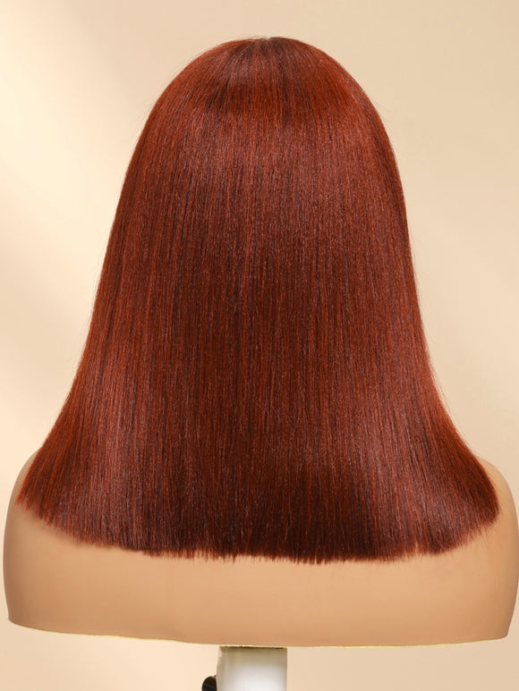 Klaiyi 7x5 Reddish Brown Yaki Straight Bob Wig Put On and Go Glueless Wig with Bleached Knots Flash Sale