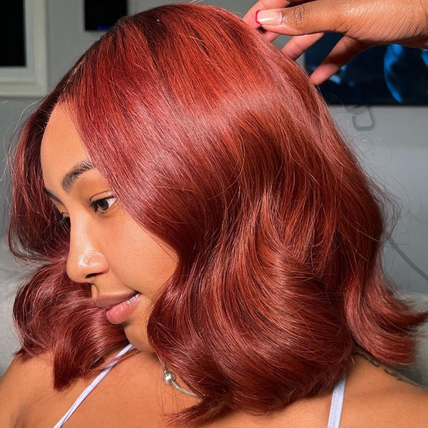 Klaiyi 7x5 Reddish Brown Yaki Straight Bob Wig Put On and Go Glueless Wig with Bleached Knots Flash Sale