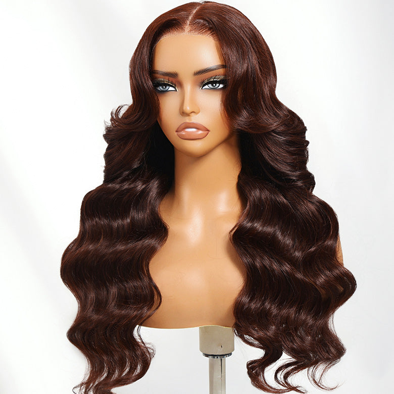Klaiyi 13x4 Pre-Everything Lace Frontal Wig Dark Auburn Loose Wave Wig with Face Framing Layers