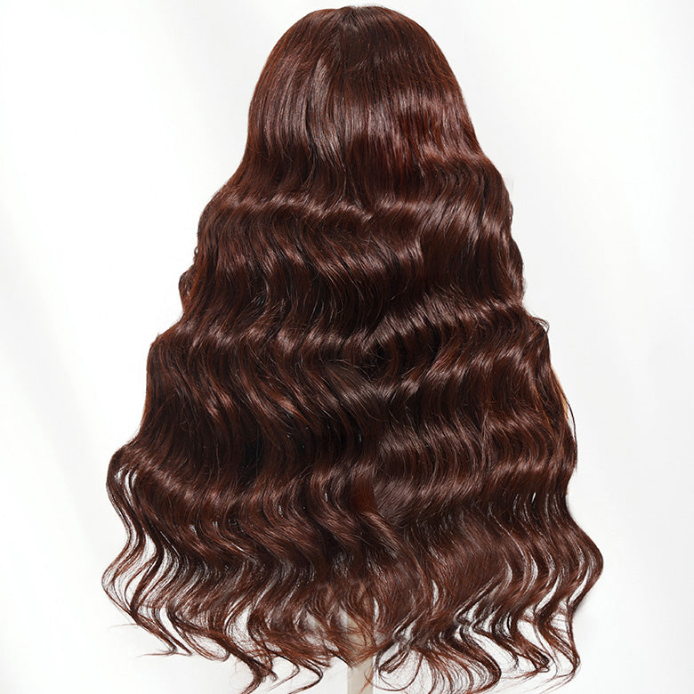 Klaiyi 13x4 Pre-Everything Lace Frontal Wig Dark Auburn Loose Wave Wig with Face Framing Layers
