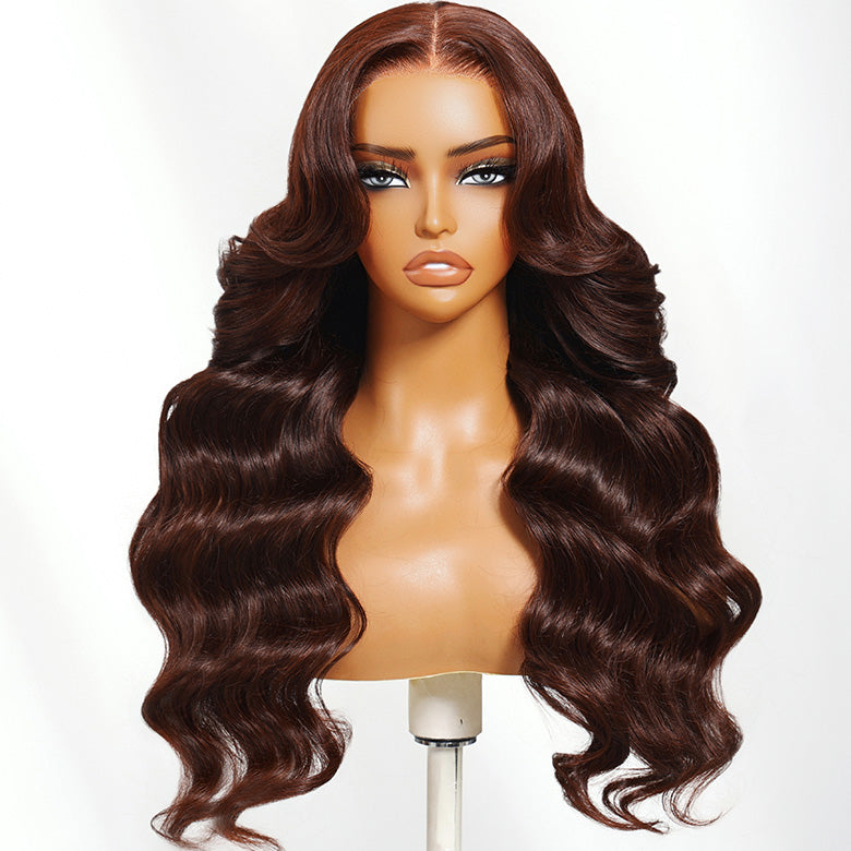 Klaiyi 13x4 Pre-Everything Lace Frontal Wig Dark Auburn Loose Wave Wig with Face Framing Layers