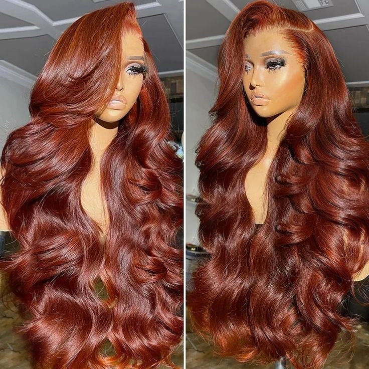 Klaiyi Brunette Auburn Copper 7x5 Pre everything Lace Frontal Wig Body Wave Virgin Human Hair Reddish Brown Color