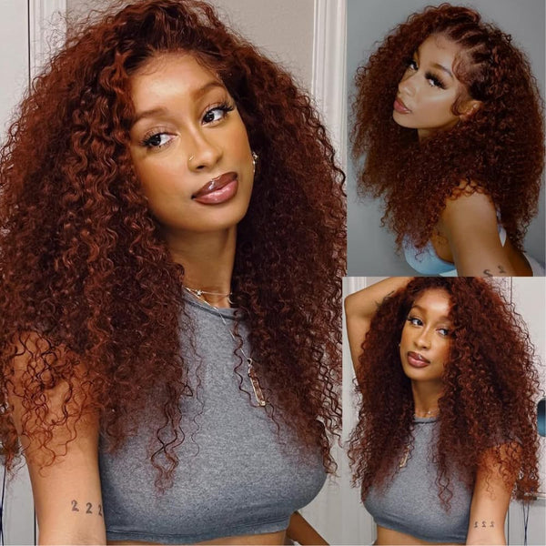 Klaiyi Reddish Brown Color 13x4 Lace Frontal Wig Jerry Curl Human Hair Kie Recommend