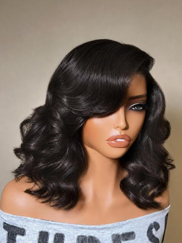 Klaiyi Layered Wavy 6×4 No Slip Cap Glueless Lace Closure Human Hair Wig 220% Density