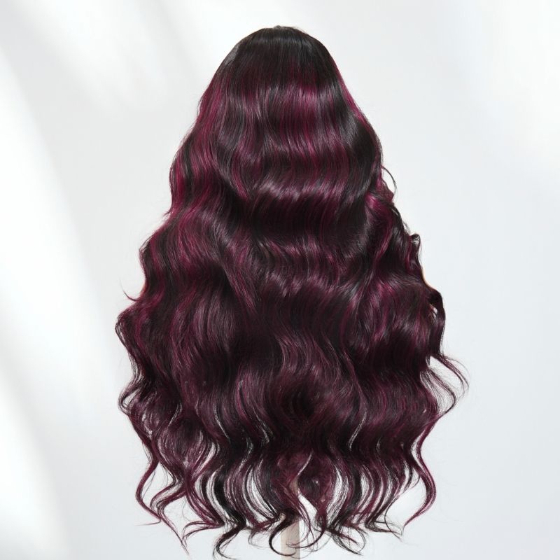 Klaiyi 1B/99J# Natural Black Mixed with 99J Burgundy 13x4 Pre Everything Lace Frontal Wig