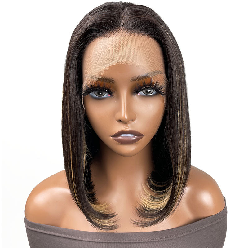 Extra 60% OFF | Klaiyi 13x4 Lace Front Highlight Bob Wig with Blonde Stripes Flash Sale