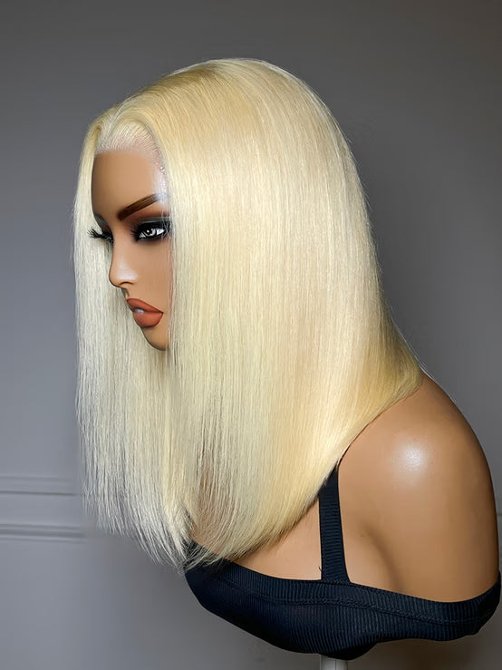 Perruque Klaiyi Balayage Brun Français 13×4, coupe au carré souple mi-longue, avec lace frontale et cordon de serrage invisible. Facile à poser.