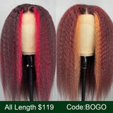 Buy 1 Get 1 Free,Code:BOGO | Klaiyi Ombre Highlight Kinky Straight Wig All Length $119 Deal