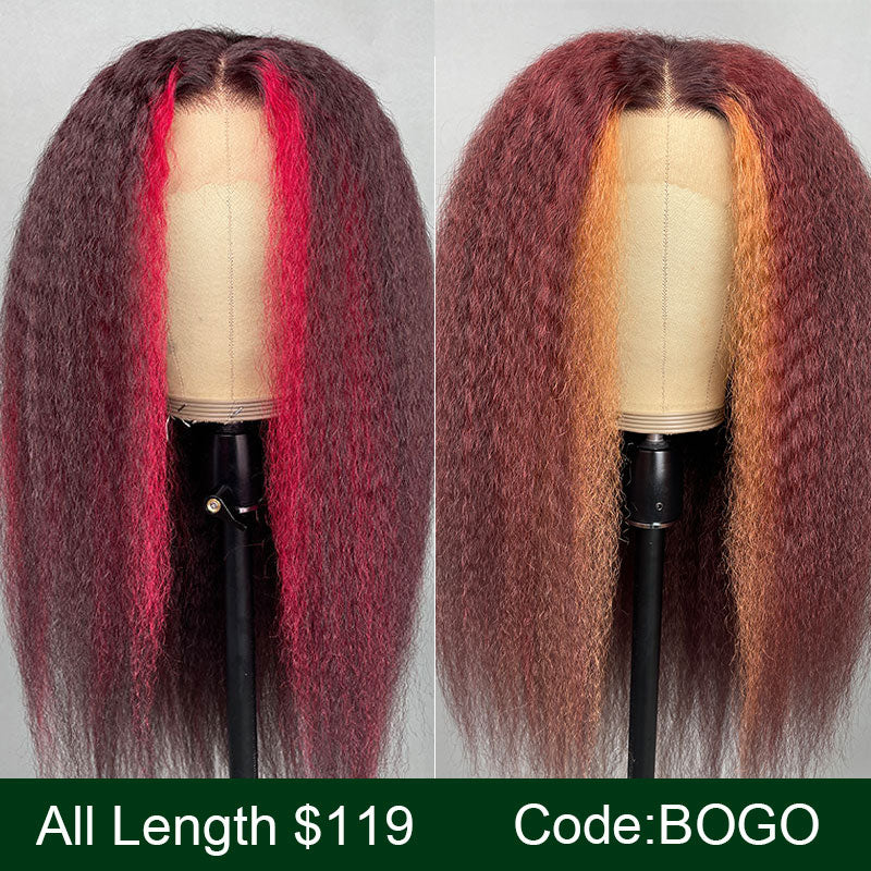Buy 1 Get 1 Free,Code:BOGO | Klaiyi Ombre Highlight Kinky Straight Wig All Length $119 Deal