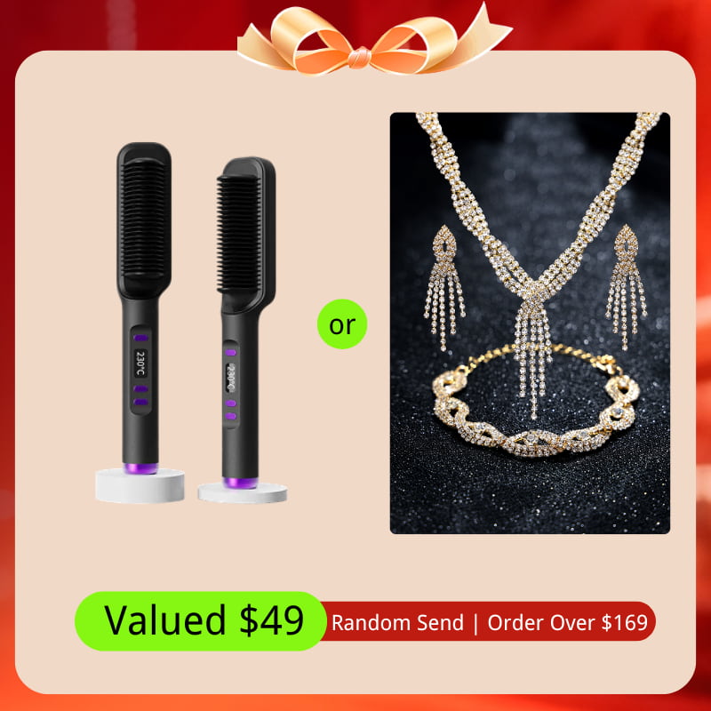 Order Over $169 | Klaiyi Black Friday Especial Offer Free Gifts Package, Includes Random 1 Gifts : Hair Straightener Brush(Random Color) Or Necklace Earrings Bracelet Set